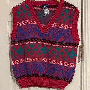 Vintage V-Neck Sweater Vest in pink, purple and green